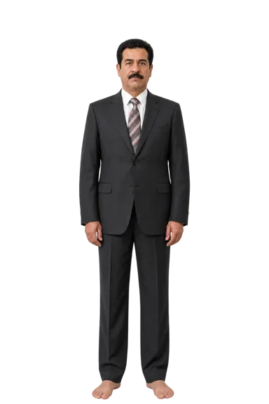 Saddam Hussein full-body height-comparison figure