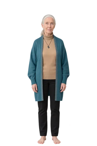 Jane Goodall full-body height-comparison figure