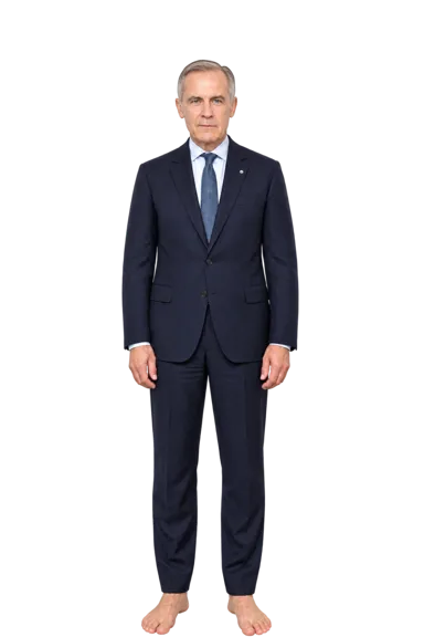 Mark Carney full-body height-comparison figure
