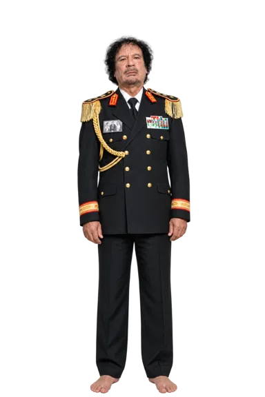 Muammar Gaddafi full-body height-comparison figure