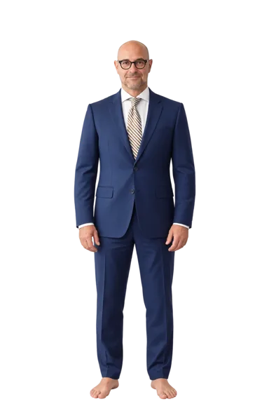 Stanley Tucci full-body height-comparison figure